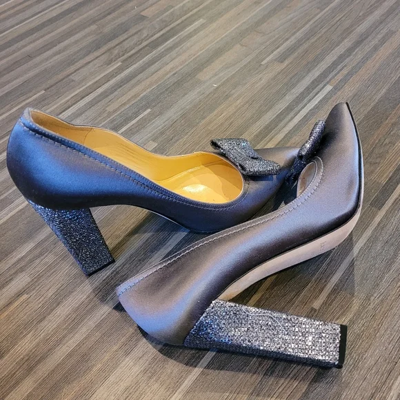 Kate Spade Leena Satin Glitter Bow Block Heel Pumps, Sz 9 - Picture 4 of 5